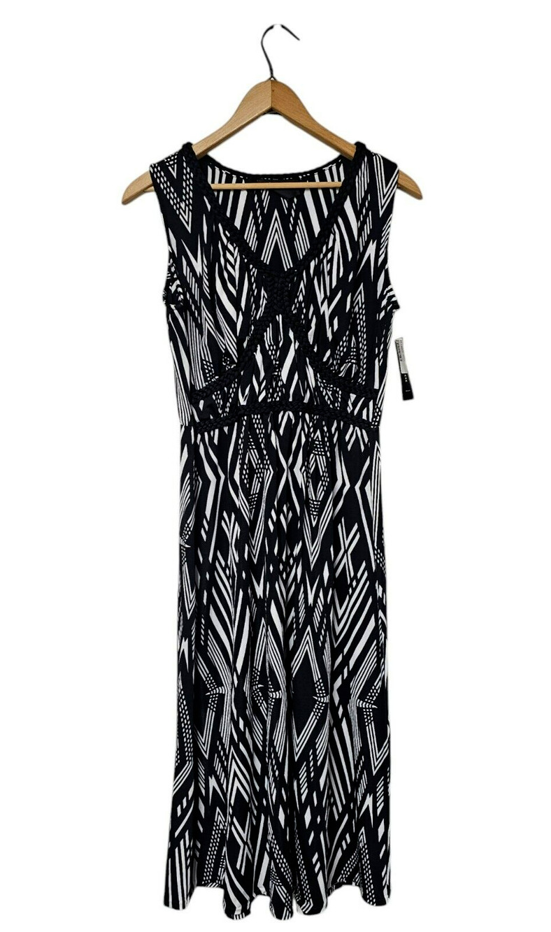 Style & Co. Grecian Inspired Dress Sz M Braided Trim Geometric Slinky Knit